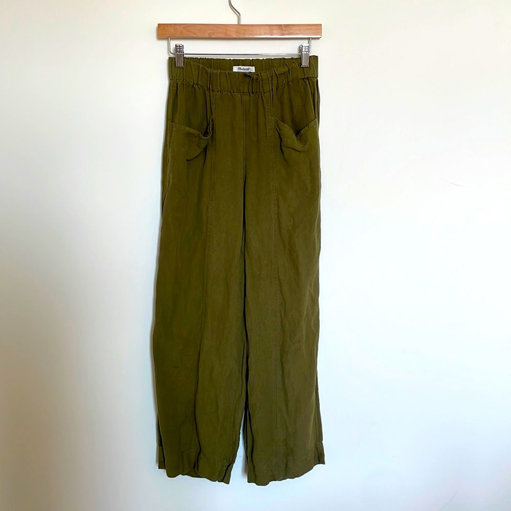 Madewell linen olive green, high waisted pants
